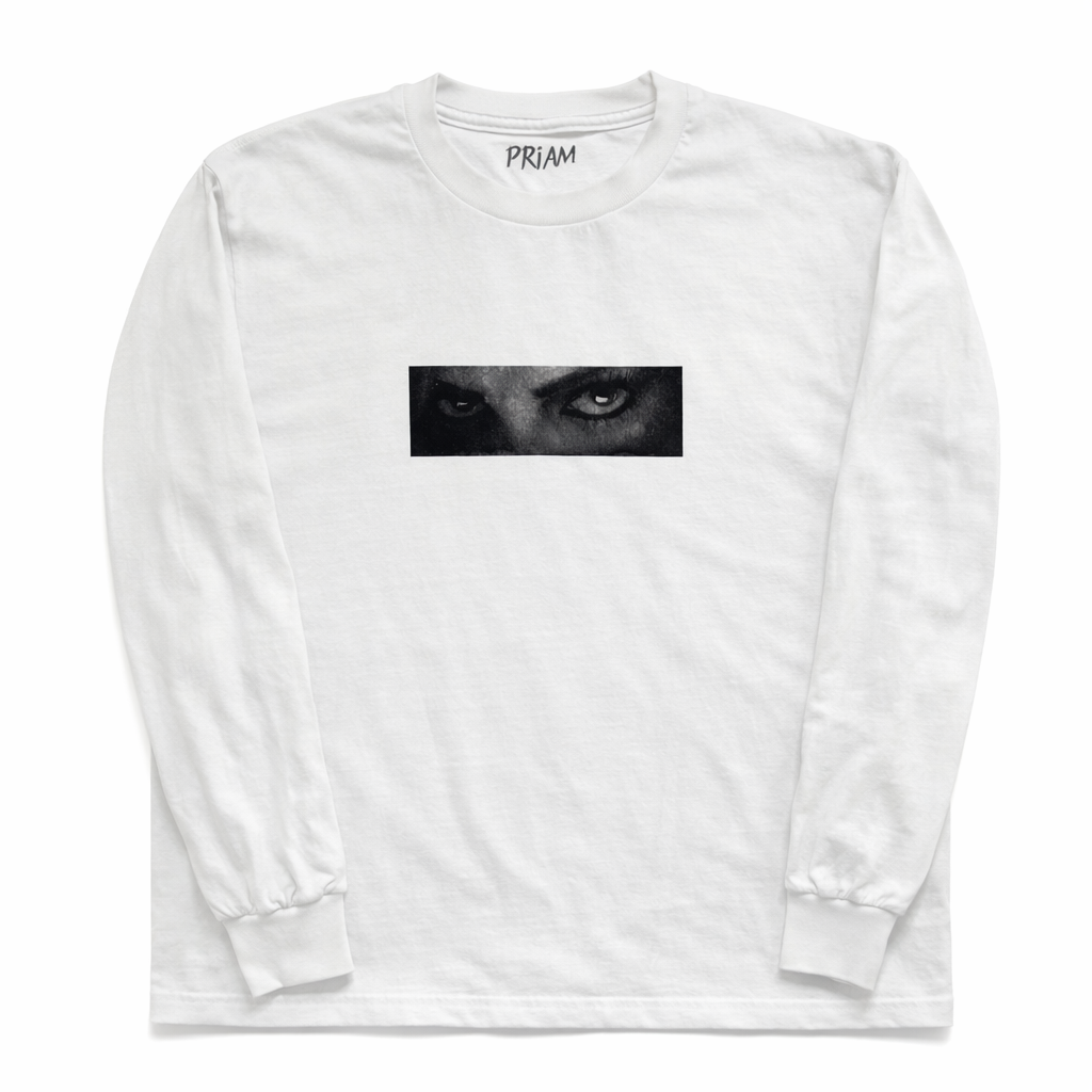 White PRIAM PARANOID long sleeve t-shirt on white background
