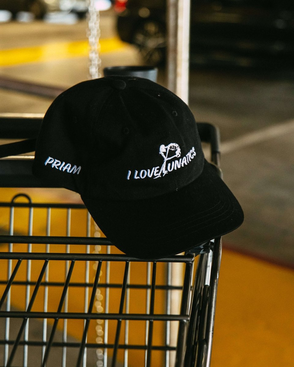 I LOVE LUNATICS cap with embroidered text design