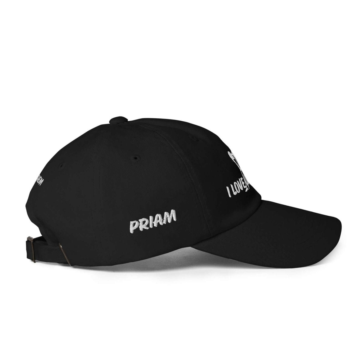 I LOVE LUNATICS Cap with skeleton graphic, PRIAM branding on the side, and 'F*** THEM' embroidered on the back.
